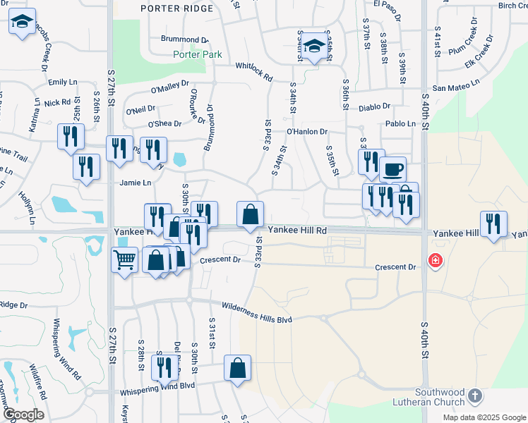 map of restaurants, bars, coffee shops, grocery stores, and more near 3325 Grainger Parkway in Lincoln