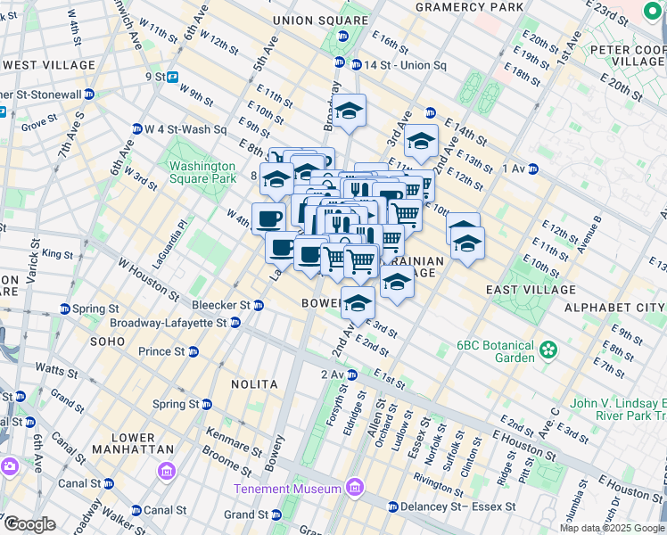 map of restaurants, bars, coffee shops, grocery stores, and more near 200 East 5th Street in New York