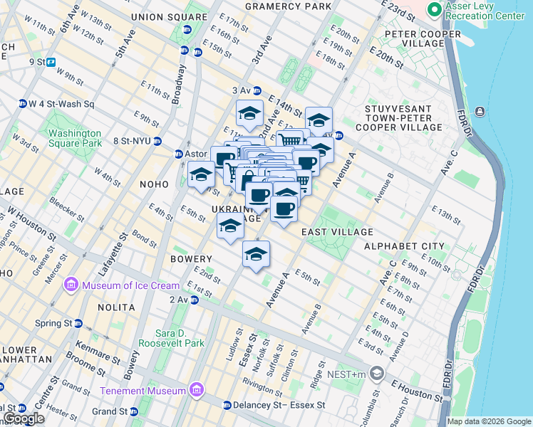 map of restaurants, bars, coffee shops, grocery stores, and more near 69 Saint Marks Place in New York