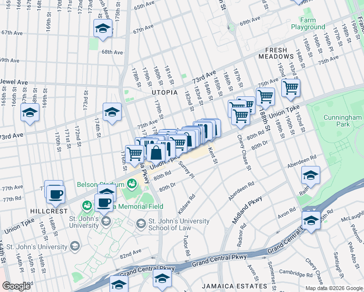 map of restaurants, bars, coffee shops, grocery stores, and more near in Queens