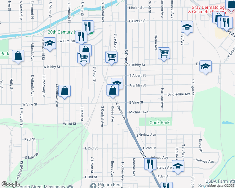 map of restaurants, bars, coffee shops, grocery stores, and more near 755 Saint Johns Avenue in Lima