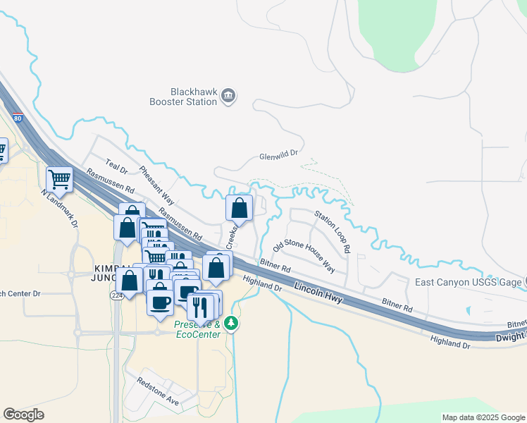 map of restaurants, bars, coffee shops, grocery stores, and more near 6621 Trout Creek Court in Park City