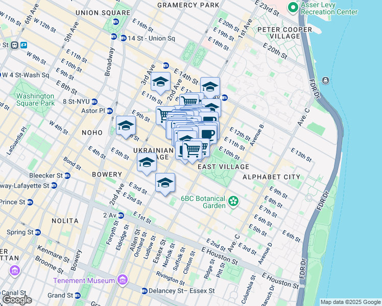 map of restaurants, bars, coffee shops, grocery stores, and more near 246 East 10th Street in New York