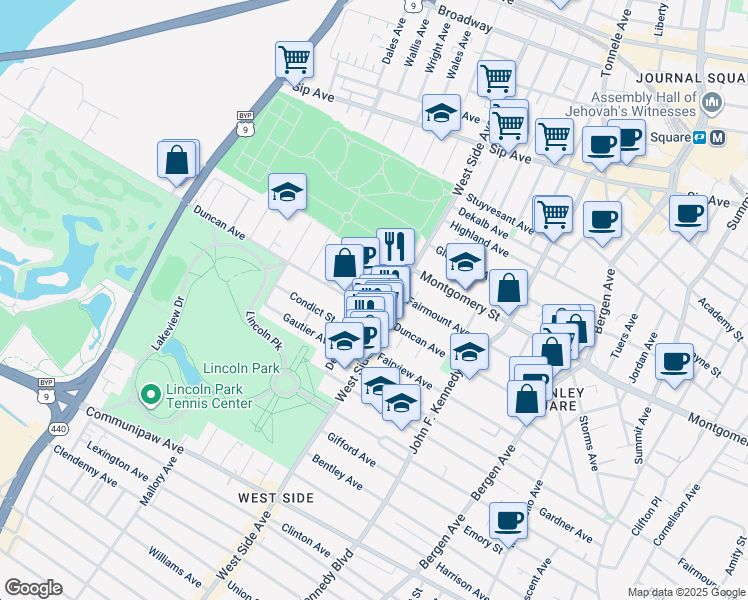 map of restaurants, bars, coffee shops, grocery stores, and more near 208 Olean Avenue in Jersey City