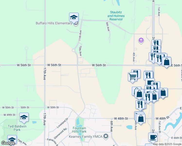 map of restaurants, bars, coffee shops, grocery stores, and more near 820 West 56th Street in Kearney