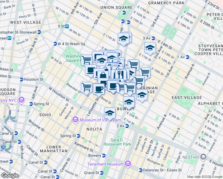 map of restaurants, bars, coffee shops, grocery stores, and more near in New York