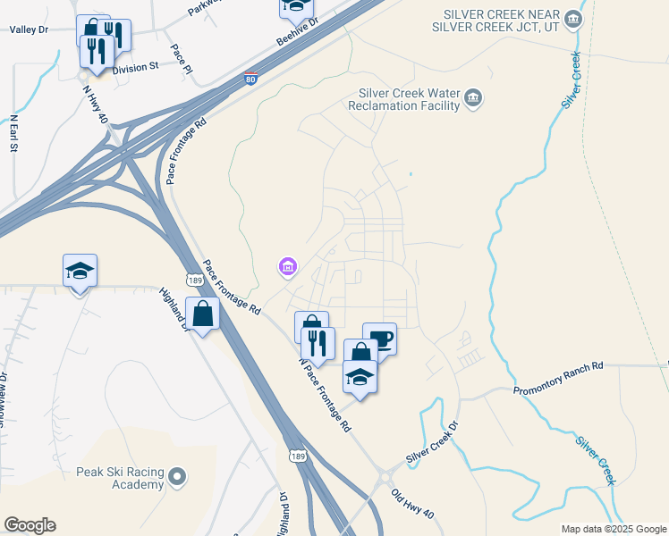 map of restaurants, bars, coffee shops, grocery stores, and more near 6714 Bluestem Lane in Summit County