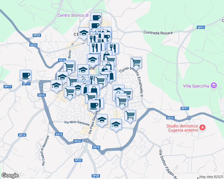map of restaurants, bars, coffee shops, grocery stores, and more near 206 Corso Giuseppe Garibaldi in Ostuni