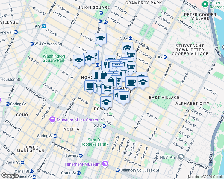 map of restaurants, bars, coffee shops, grocery stores, and more near in New York