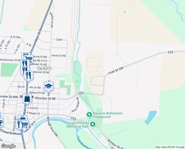 map of restaurants, bars, coffee shops, grocery stores, and more near 8200 Ann Street Southwest in Navarre