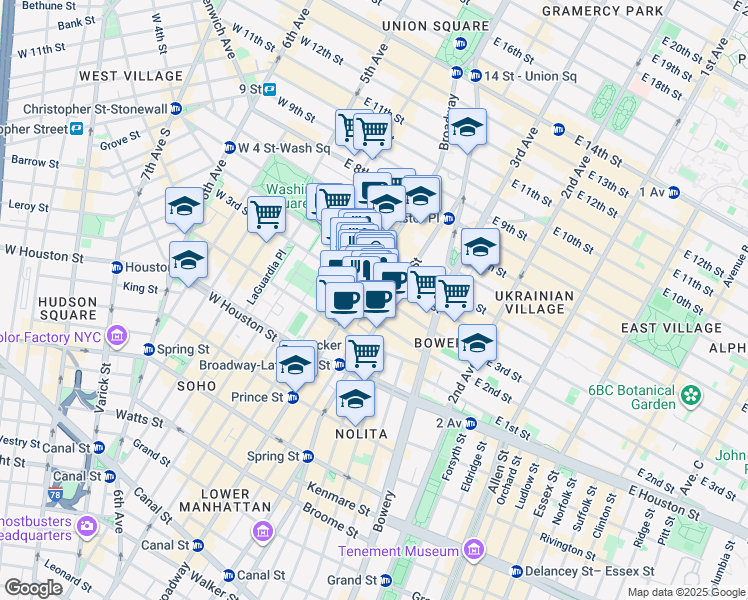 map of restaurants, bars, coffee shops, grocery stores, and more near in New York
