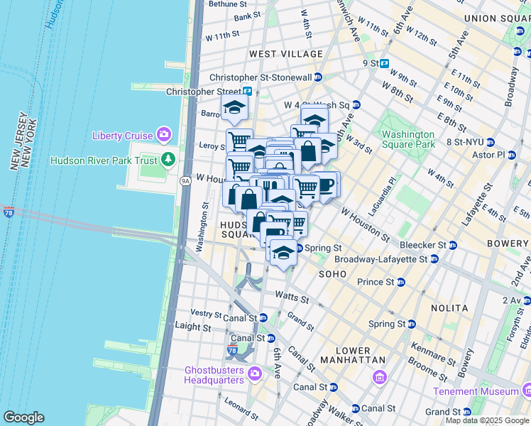 map of restaurants, bars, coffee shops, grocery stores, and more near in New York