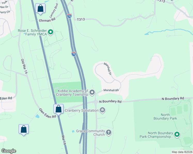 map of restaurants, bars, coffee shops, grocery stores, and more near 9304 Marshall Drive in Cranberry Township