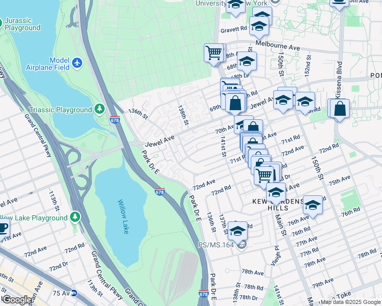 map of restaurants, bars, coffee shops, grocery stores, and more near 137-28 70th Avenue in Queens