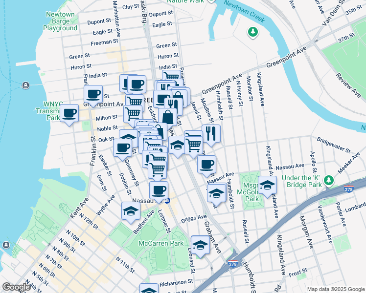 map of restaurants, bars, coffee shops, grocery stores, and more near in Brooklyn