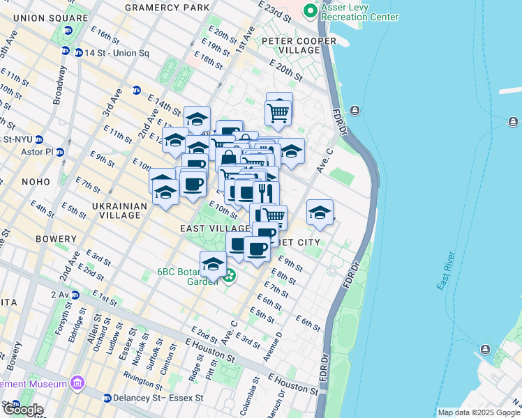 map of restaurants, bars, coffee shops, grocery stores, and more near in New York