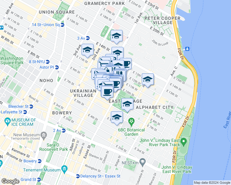 map of restaurants, bars, coffee shops, grocery stores, and more near in New York