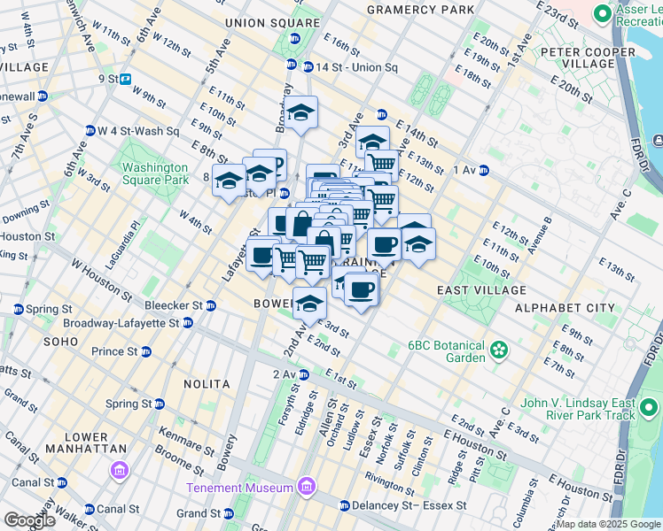 map of restaurants, bars, coffee shops, grocery stores, and more near in New York