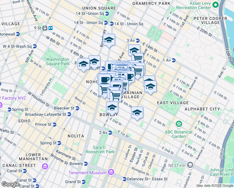 map of restaurants, bars, coffee shops, grocery stores, and more near in New York