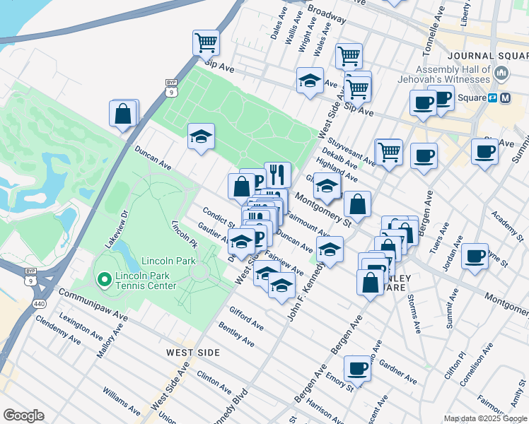 map of restaurants, bars, coffee shops, grocery stores, and more near 208 Olean Avenue in Jersey City