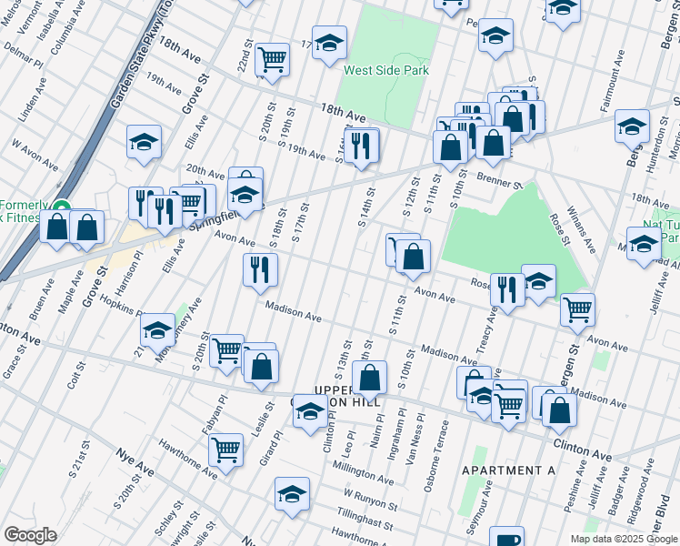 map of restaurants, bars, coffee shops, grocery stores, and more near in Newark