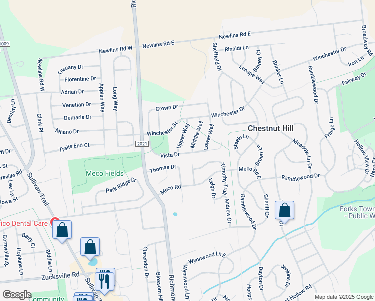 map of restaurants, bars, coffee shops, grocery stores, and more near 2615 Upper Way in Easton