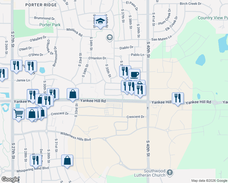 map of restaurants, bars, coffee shops, grocery stores, and more near 3633 Grainger Parkway in Lincoln