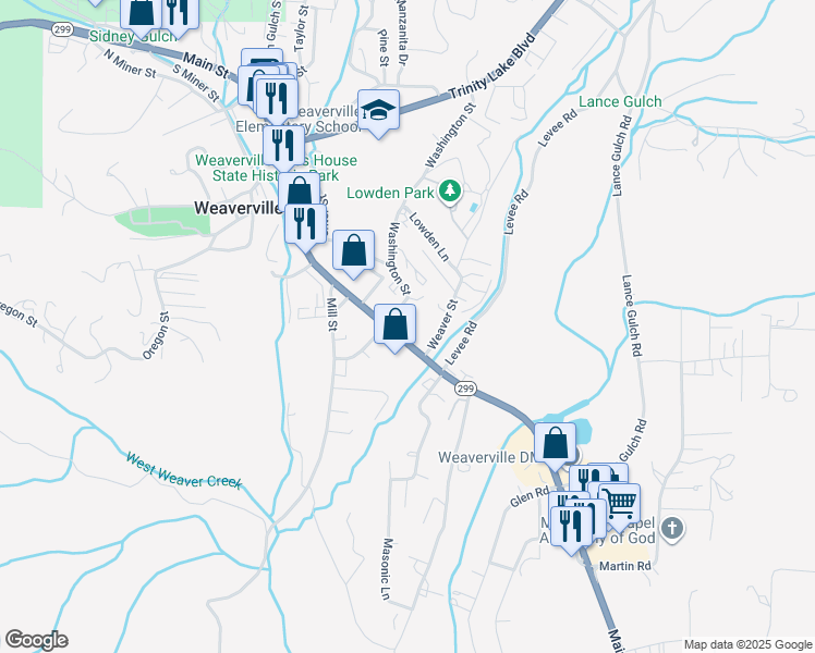 map of restaurants, bars, coffee shops, grocery stores, and more near 1081 Main Street in Weaverville