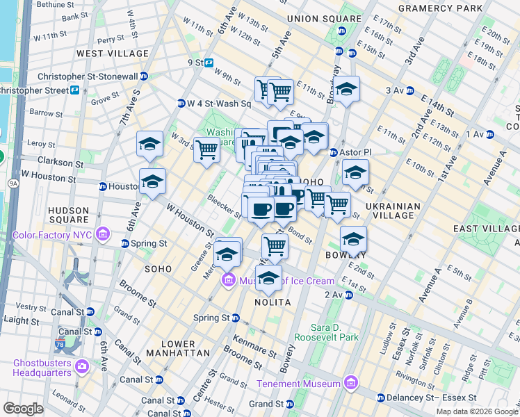 map of restaurants, bars, coffee shops, grocery stores, and more near in New York
