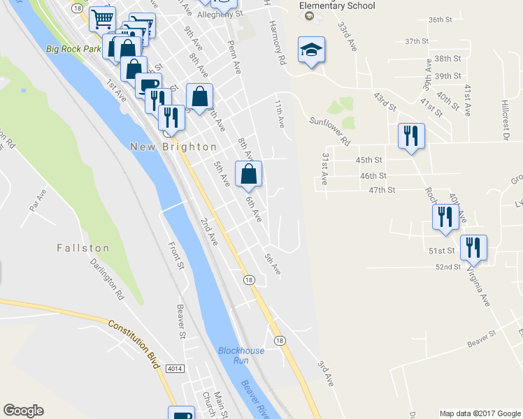 map of restaurants, bars, coffee shops, grocery stores, and more near 607 16th Street in New Brighton