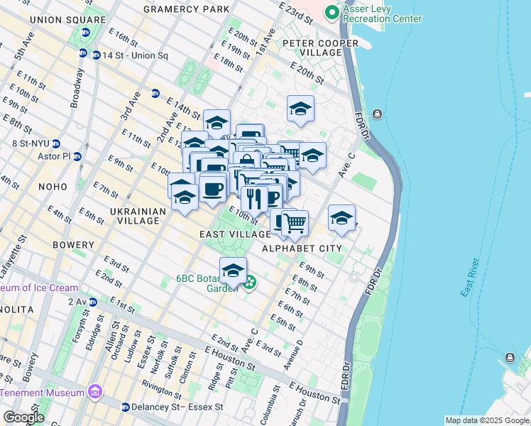 map of restaurants, bars, coffee shops, grocery stores, and more near in New York