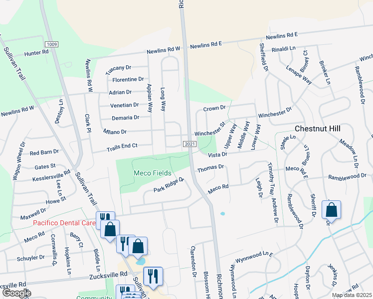 map of restaurants, bars, coffee shops, grocery stores, and more near 2605 Pond Drive in Easton