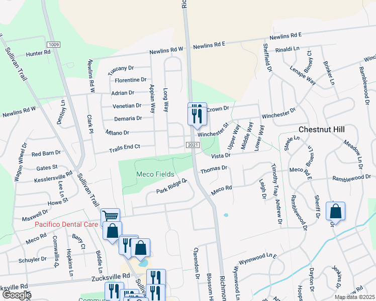map of restaurants, bars, coffee shops, grocery stores, and more near 2605 Pond Drive in Easton