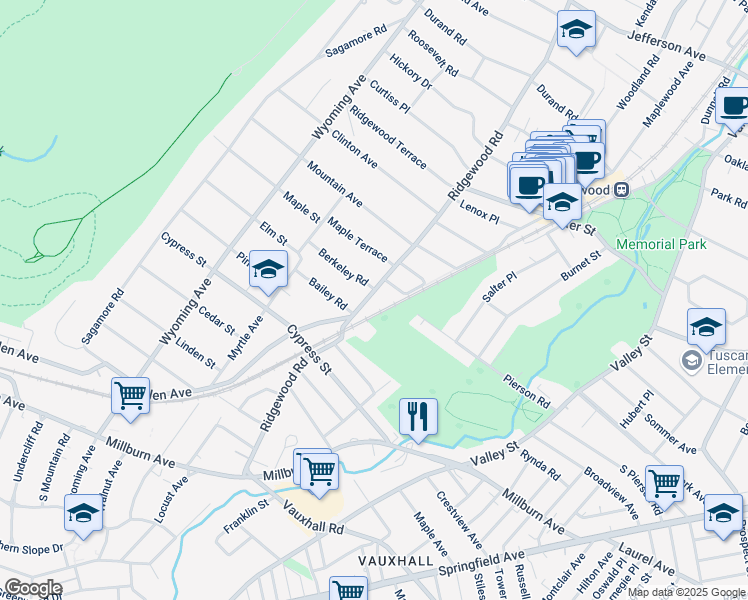 map of restaurants, bars, coffee shops, grocery stores, and more near 5 Berkeley Road in Maplewood