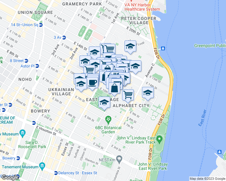 map of restaurants, bars, coffee shops, grocery stores, and more near in New York