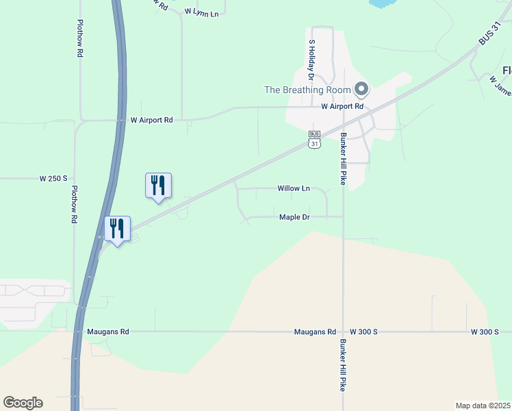 map of restaurants, bars, coffee shops, grocery stores, and more near 2297 West Willow Lane in Peru