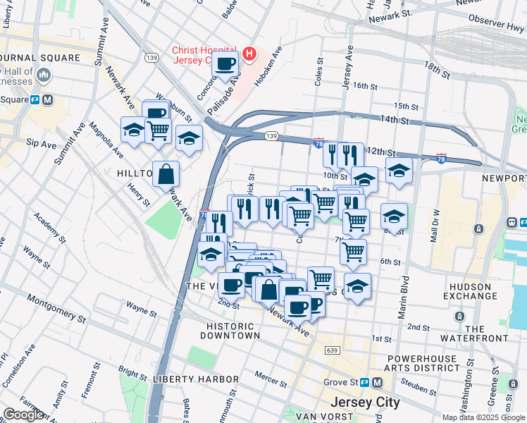 map of restaurants, bars, coffee shops, grocery stores, and more near 348 8th Street in Jersey City