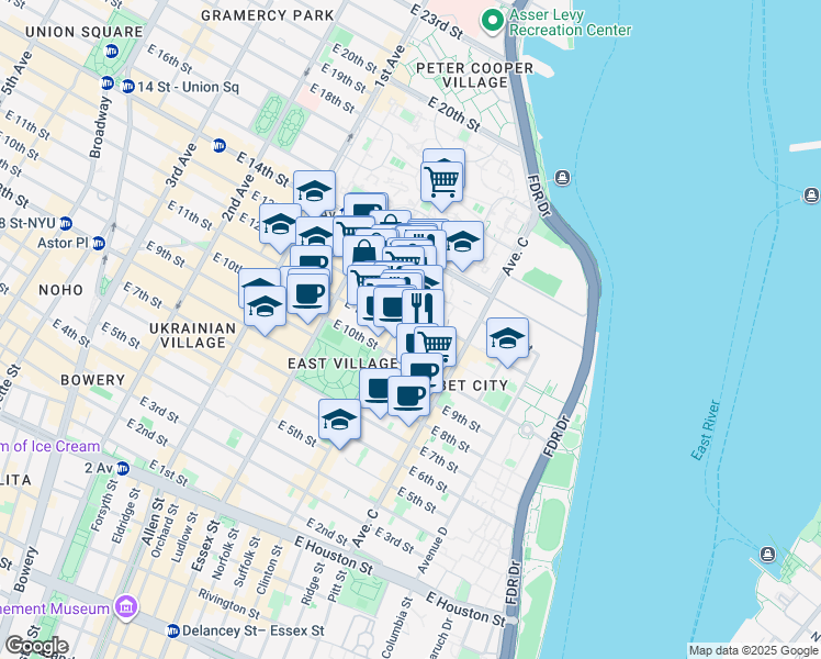 map of restaurants, bars, coffee shops, grocery stores, and more near in New York