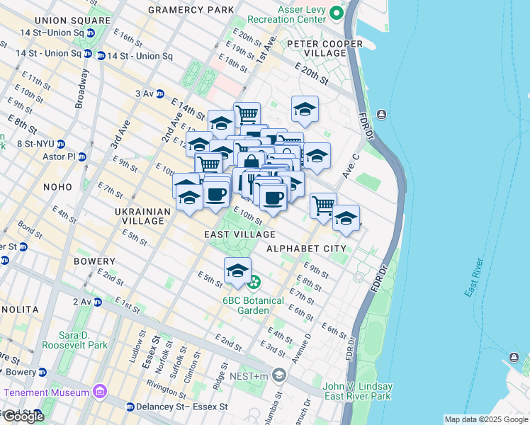 map of restaurants, bars, coffee shops, grocery stores, and more near in New York