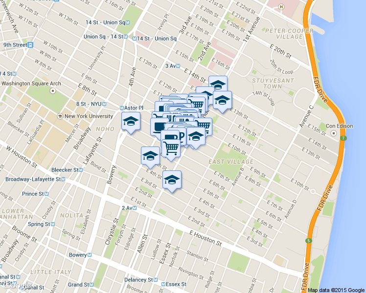 map of restaurants, bars, coffee shops, grocery stores, and more near 69 Saint Marks Place in New York