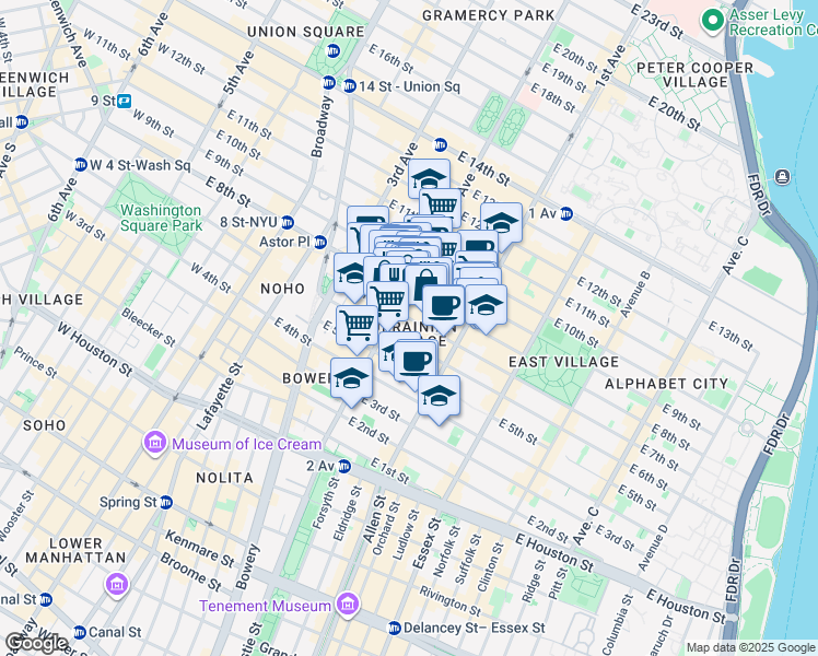 map of restaurants, bars, coffee shops, grocery stores, and more near in New York