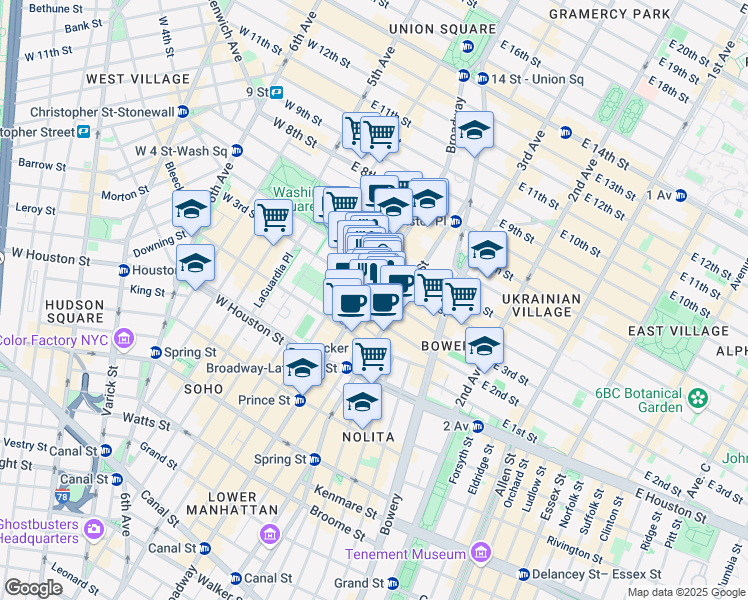 map of restaurants, bars, coffee shops, grocery stores, and more near 683 Broadway in New York