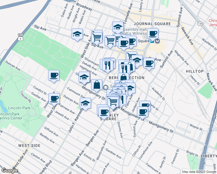 map of restaurants, bars, coffee shops, grocery stores, and more near 2684 John F. Kennedy Boulevard in Jersey City