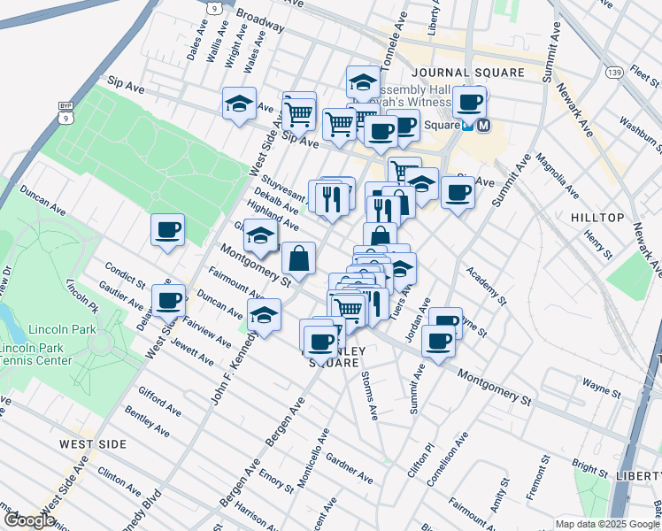 map of restaurants, bars, coffee shops, grocery stores, and more near 2684 John F. Kennedy Boulevard in Jersey City