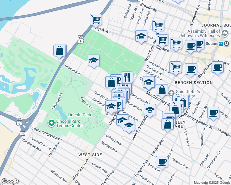 map of restaurants, bars, coffee shops, grocery stores, and more near 208 Olean Avenue in Jersey City