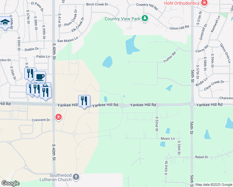 map of restaurants, bars, coffee shops, grocery stores, and more near 5124-5364 Yankee Hill Road in Lincoln