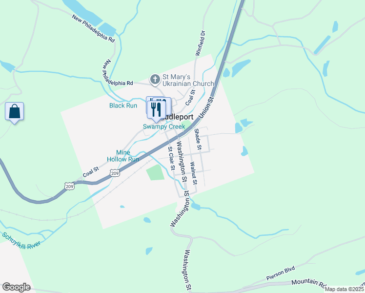 map of restaurants, bars, coffee shops, grocery stores, and more near 44 Washington Street in Middleport