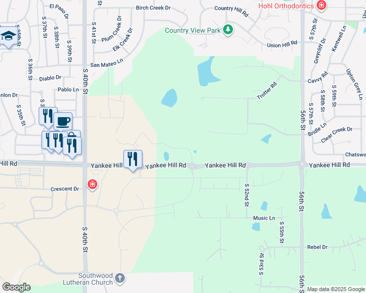 map of restaurants, bars, coffee shops, grocery stores, and more near 5124-5364 Yankee Hill Road in Lincoln