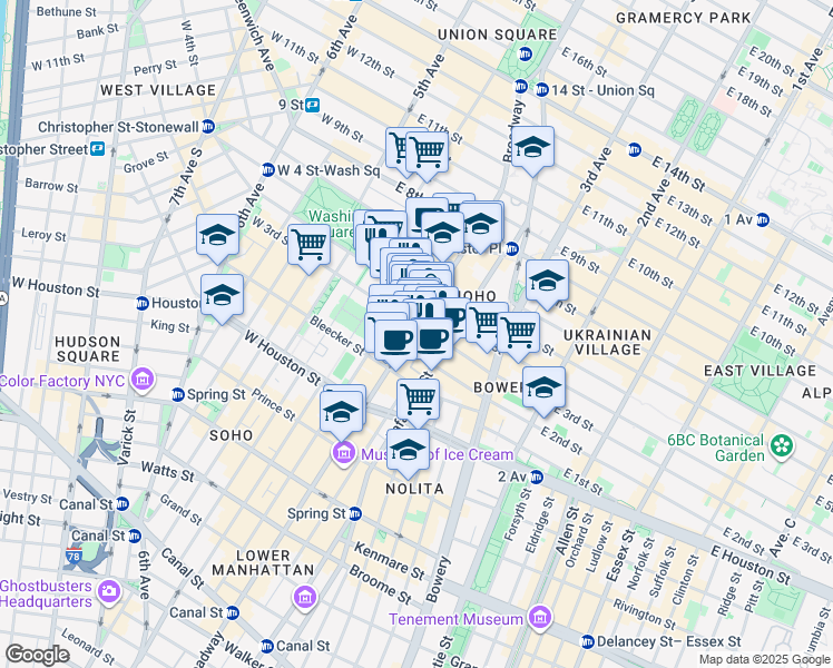 map of restaurants, bars, coffee shops, grocery stores, and more near in New York