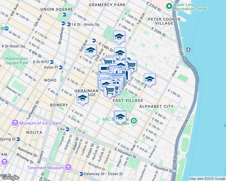 map of restaurants, bars, coffee shops, grocery stores, and more near in New York